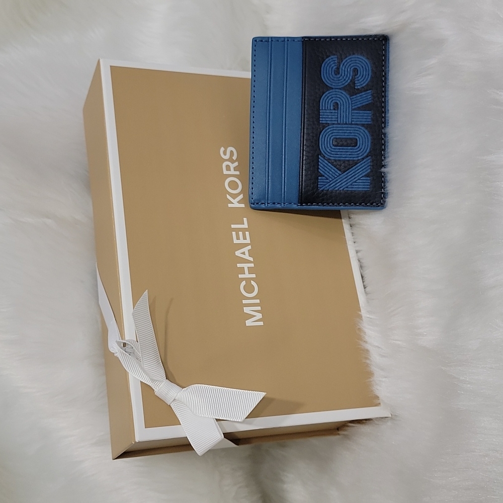 MICHAEL KORS MENS Cooper Graphic Two-Tone Pebbled Leather Card Case